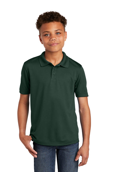 Sport-Tek YST640 Youth RacerMesh Moisture Wicking Short Sleeve Polo Shirt Dark Forest Green Model Front