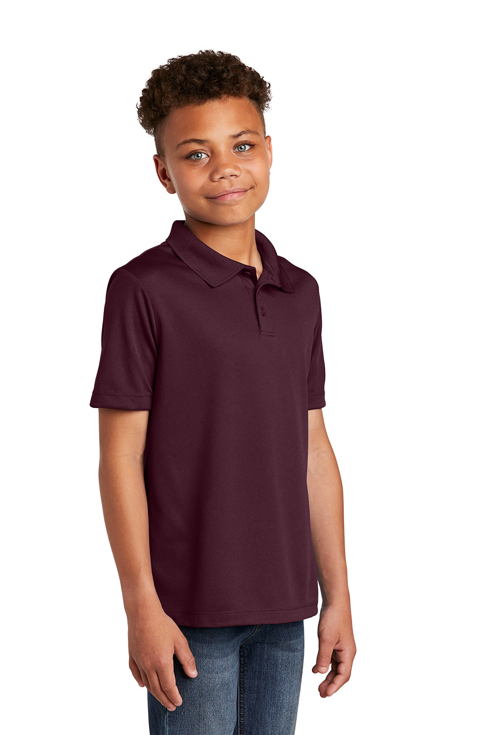 Sport-Tek YST640 Youth RacerMesh Moisture Wicking Short Sleeve Polo Shirt Maroon Model 3q