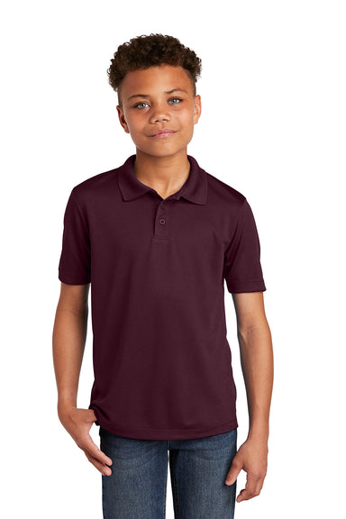 Sport-Tek YST640 Youth RacerMesh Moisture Wicking Short Sleeve Polo Shirt Maroon Model Front