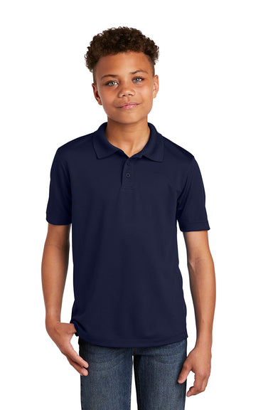 Sport-Tek YST640 Youth RacerMesh Moisture Wicking Short Sleeve Polo Shirt True Navy Blue Model Front