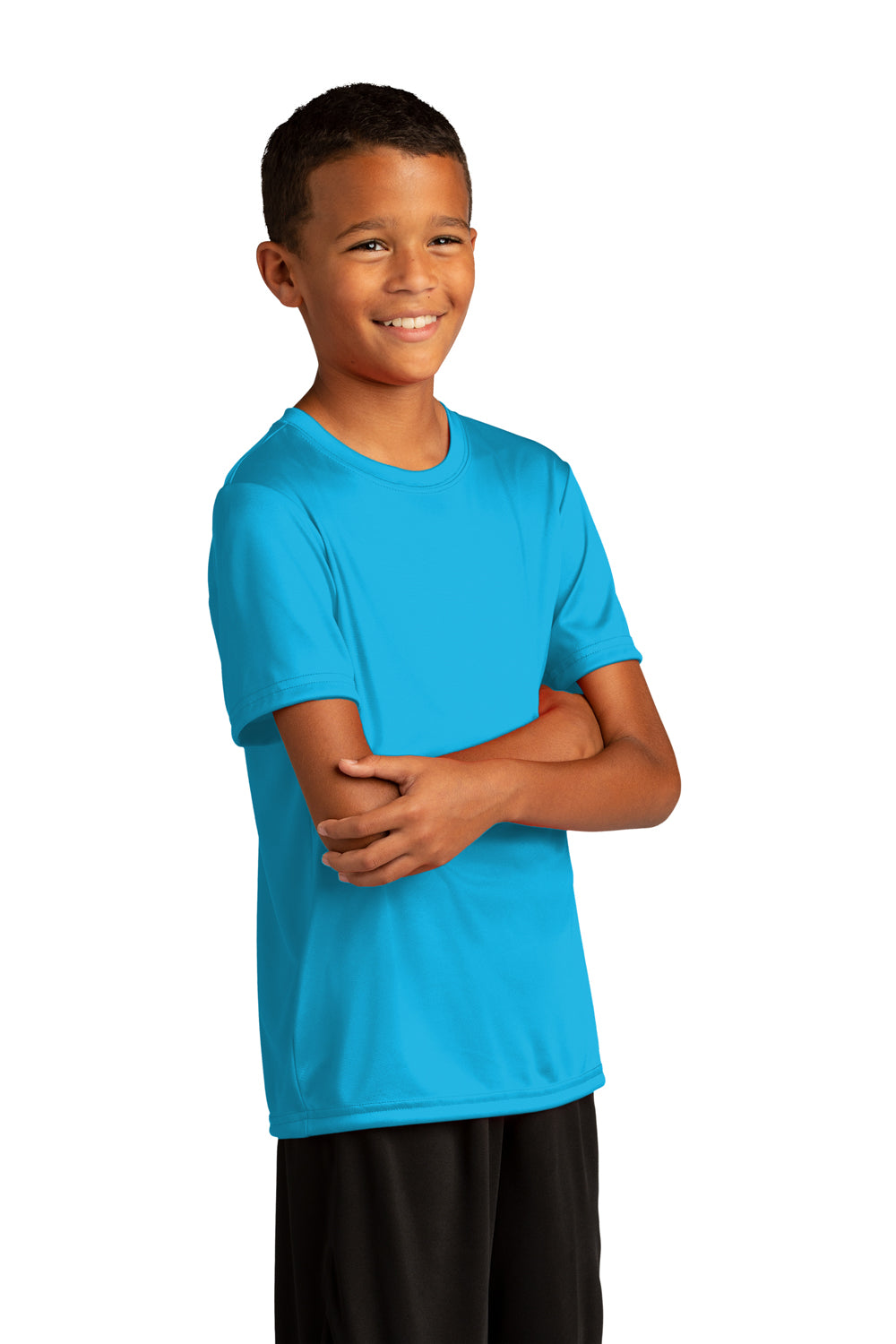 Sport-Tek YST720 Youth Re-Compete Moisture Wicking Short Sleeve Crewneck T-Shirt Atomic Blue Model 3q