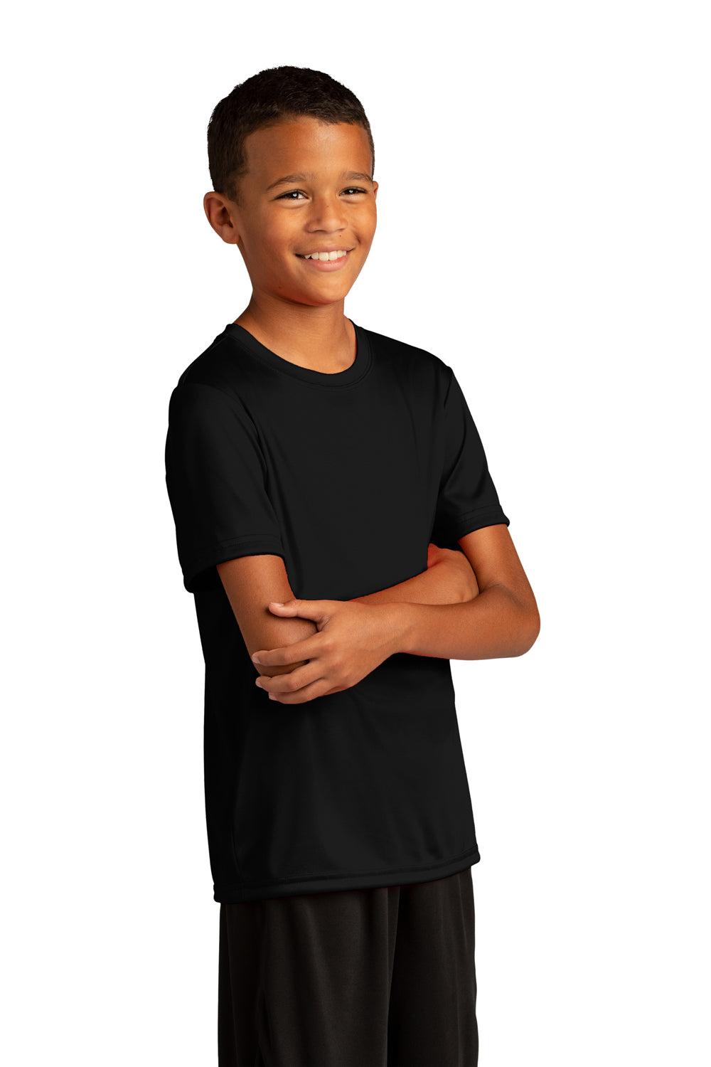 Sport-Tek YST720 Youth Re-Compete Moisture Wicking Short Sleeve Crewneck T-Shirt Black Model 3q