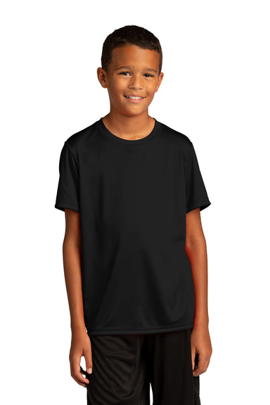 Sport-Tek YST720 Youth Re-Compete Moisture Wicking Short Sleeve Crewneck T-Shirt Black Model Front