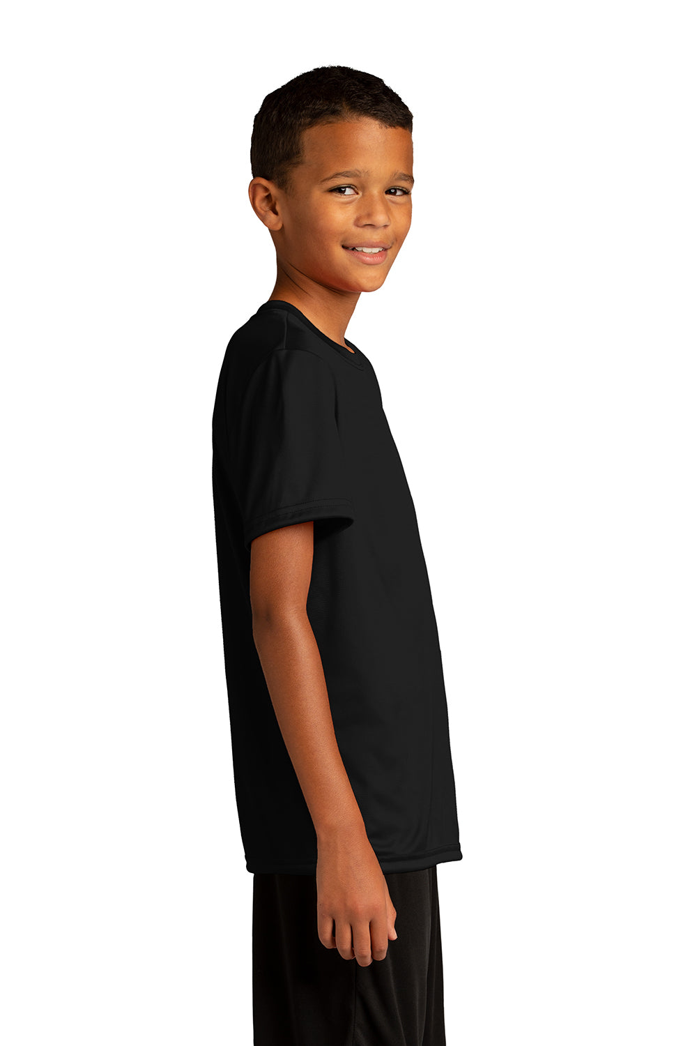 Sport-Tek YST720 Youth Re-Compete Moisture Wicking Short Sleeve Crewneck T-Shirt Black Model Side