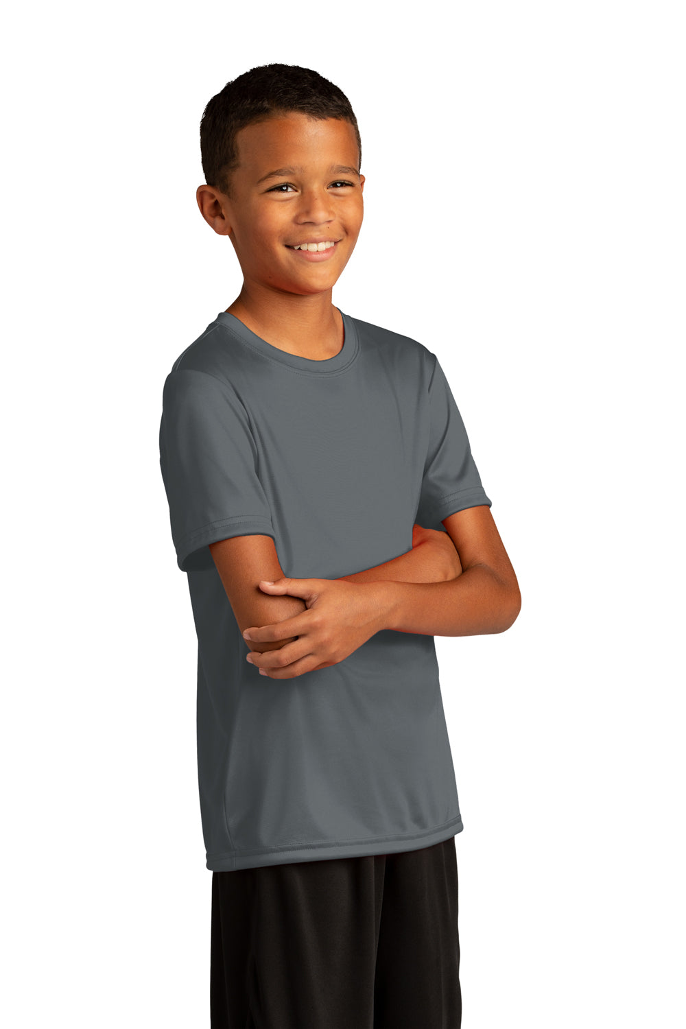 Sport-Tek YST720 Youth Re-Compete Moisture Wicking Short Sleeve Crewneck T-Shirt Iron Grey  Model 3q