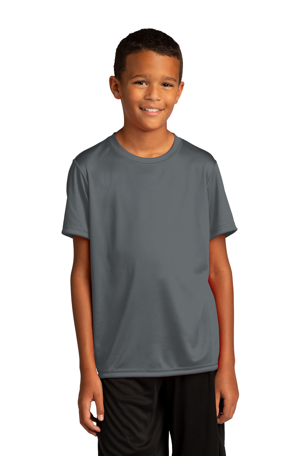 Sport-Tek YST720 Youth Re-Compete Moisture Wicking Short Sleeve Crewneck T-Shirt Iron Grey  Model Front