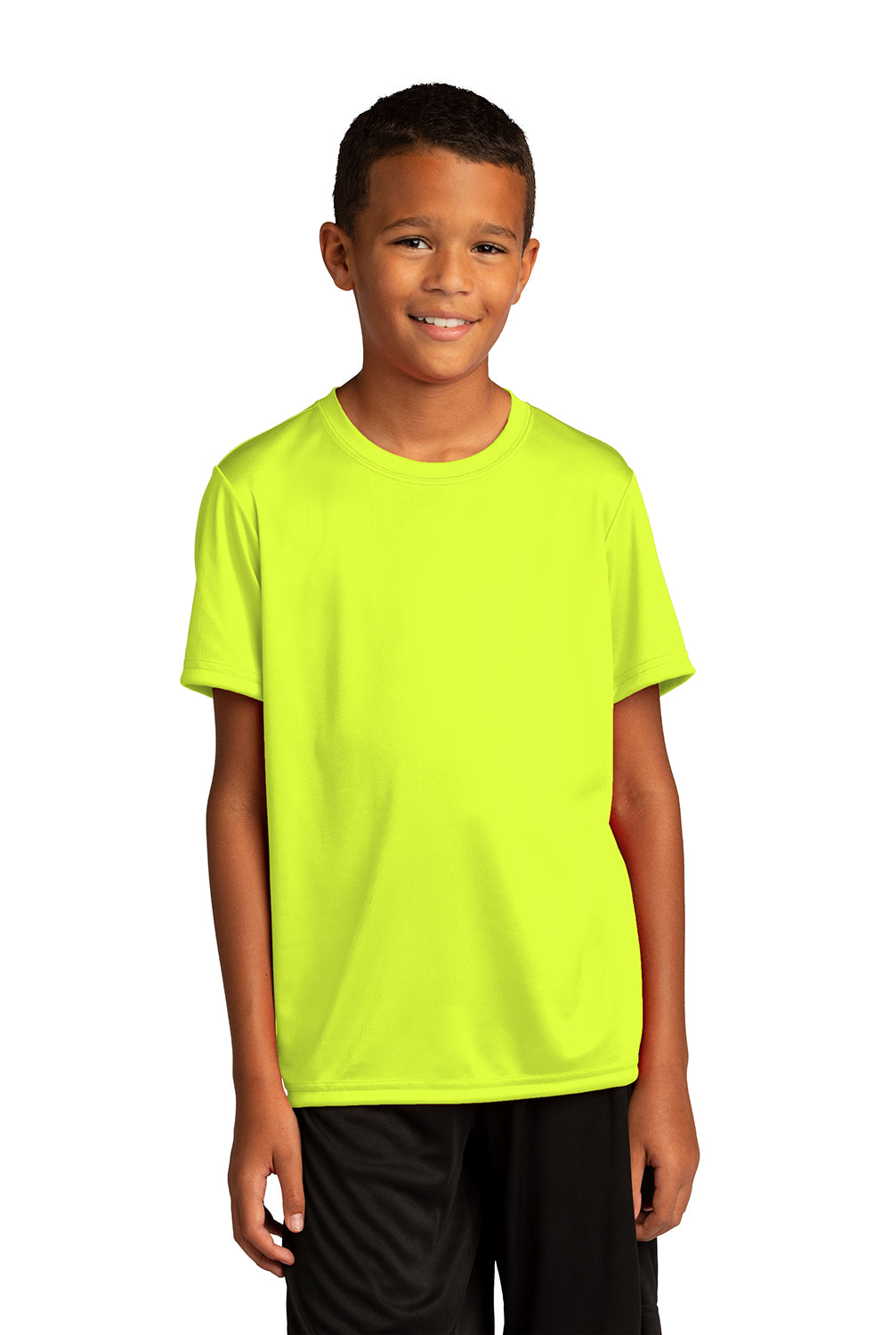 Sport-Tek YST720 Youth Re-Compete Moisture Wicking Short Sleeve Crewneck T-Shirt Neon Yellow Model Front