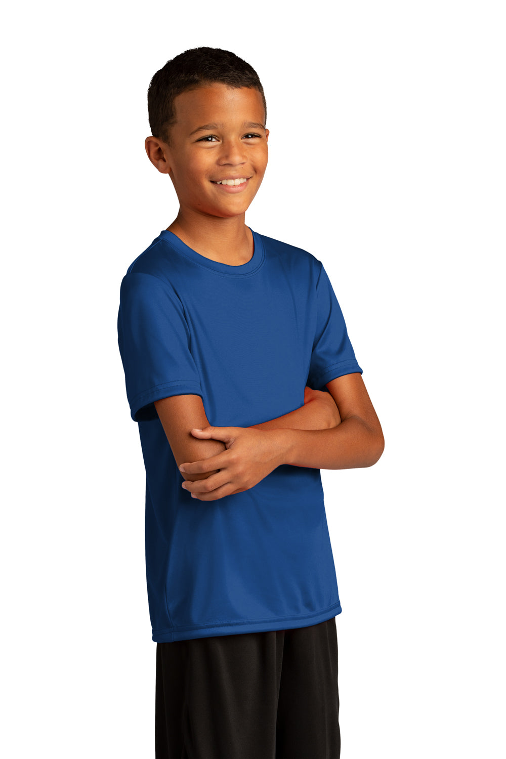 Sport-Tek YST720 Youth Re-Compete Moisture Wicking Short Sleeve Crewneck T-Shirt True Royal Blue Model 3q