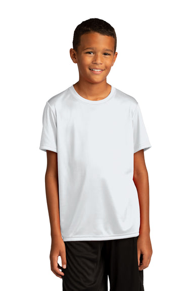 Sport-Tek YST720 Youth Re-Compete Moisture Wicking Short Sleeve Crewneck T-Shirt White Model Front