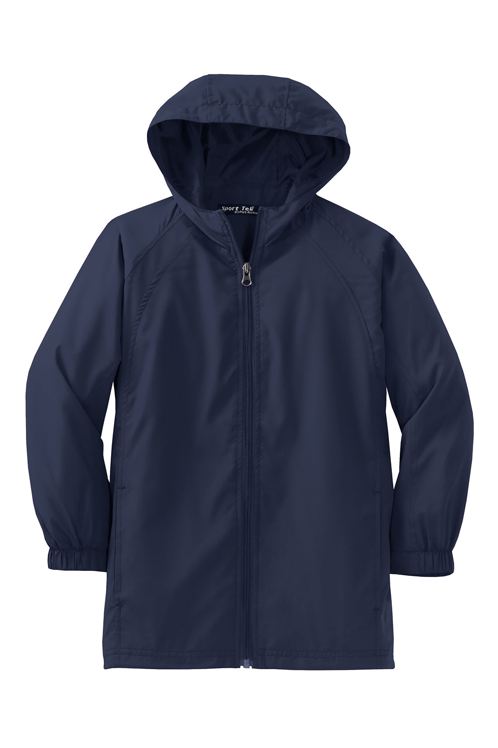 Sport-Tek YST73 Youth Water Resistant Full Zip Hooded Jacket True Navy Blue Flat Front