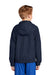 Sport-Tek YST73 Youth Water Resistant Full Zip Hooded Jacket True Navy Blue Model Back