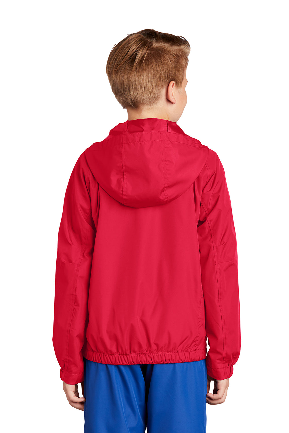 Sport-Tek YST73 Youth Water Resistant Full Zip Hooded Jacket True Red Model Back