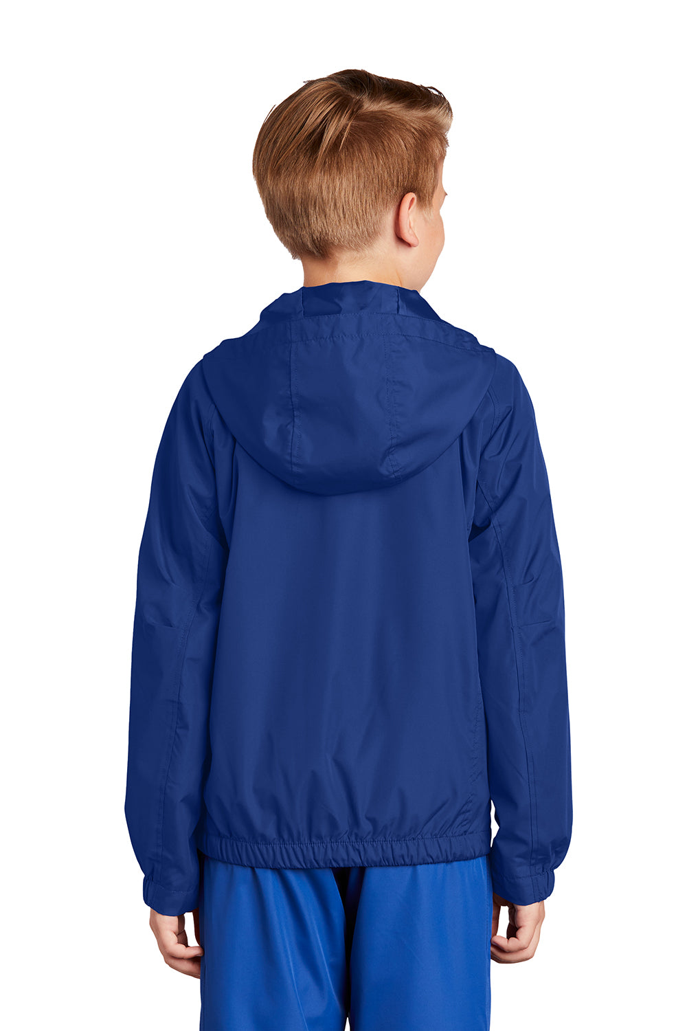 Sport-Tek YST73 Youth Water Resistant Full Zip Hooded Jacket True Royal Blue Model Back