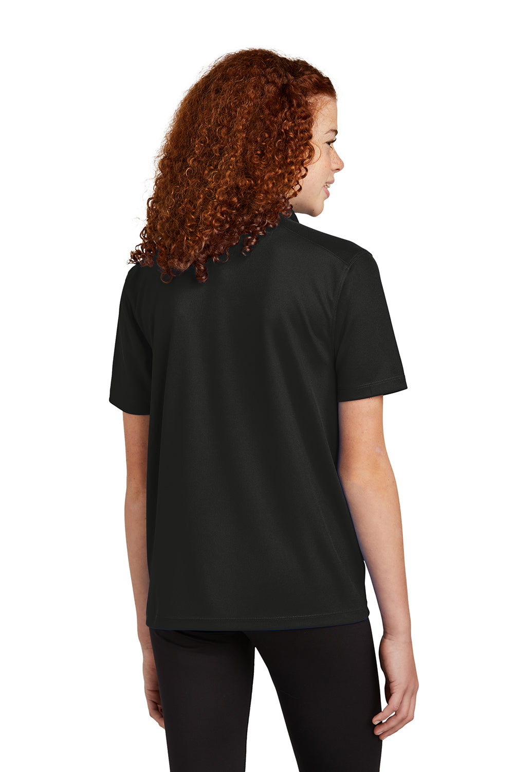 Sport-Tek YST740 Youth Moisture Wicking Micropique Short Sleeve Polo Shirt Black Model Back