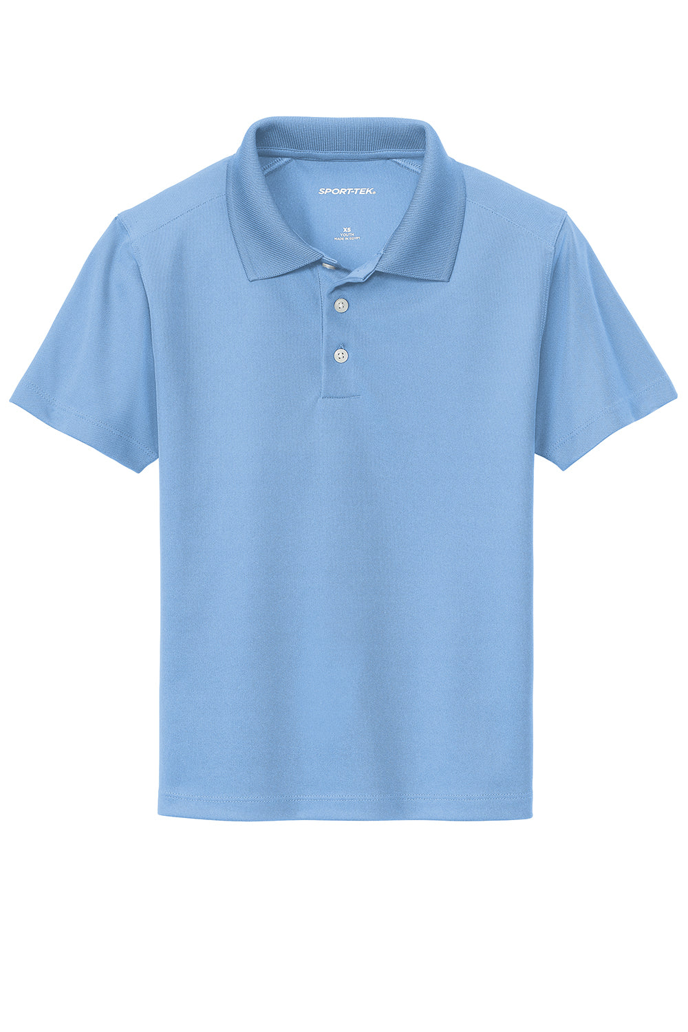 Sport-Tek YST740 Youth Moisture Wicking Micropique Short Sleeve Polo Shirt Carolina Blue Flat Front