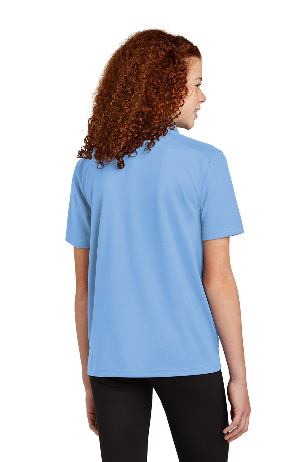 Sport-Tek YST740 Youth Moisture Wicking Micropique Short Sleeve Polo Shirt Carolina Blue Model Back