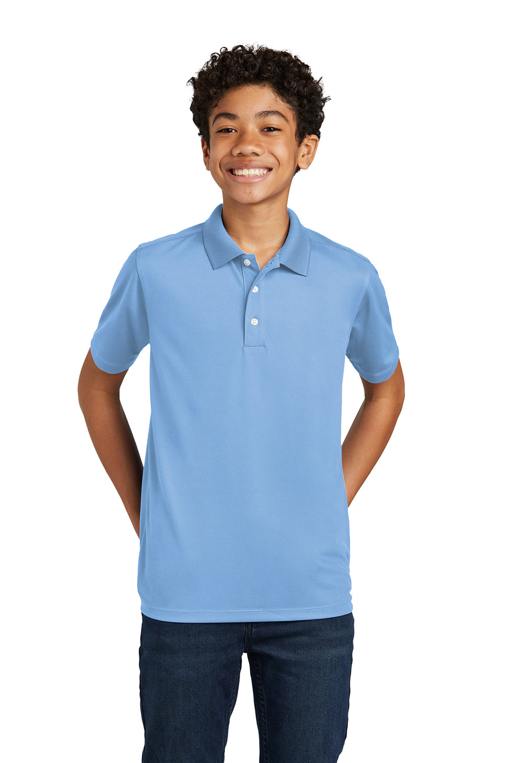 Sport-Tek YST740 Youth Moisture Wicking Micropique Short Sleeve Polo Shirt Carolina Blue Model 3q