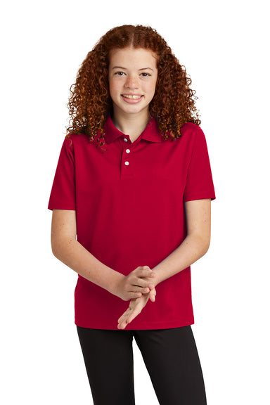 Sport-Tek YST740 Youth Moisture Wicking Micropique Short Sleeve Polo Shirt Deep Red Model Front