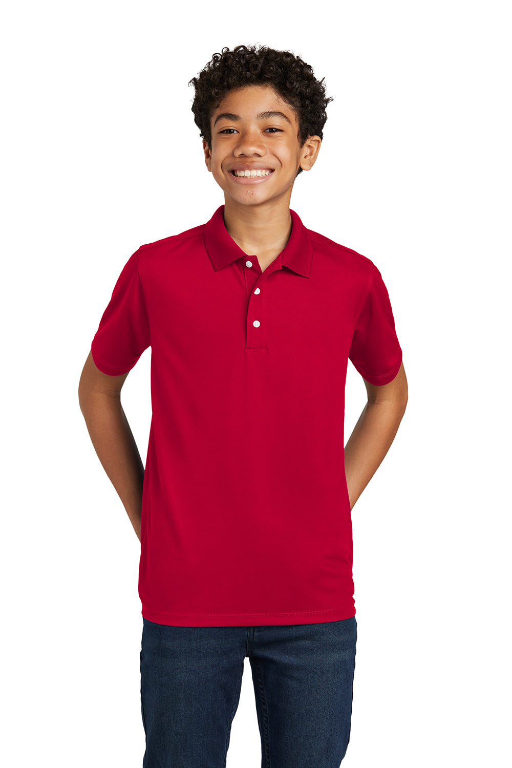 Sport-Tek YST740 Youth Moisture Wicking Micropique Short Sleeve Polo Shirt Deep Red Model 3q