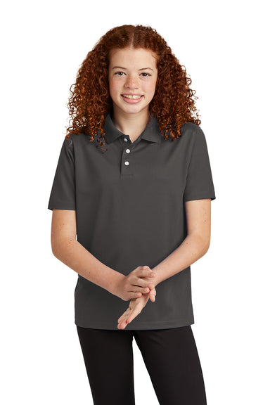 Sport-Tek YST740 Youth Moisture Wicking Micropique Short Sleeve Polo Shirt Graphite Grey Model Front