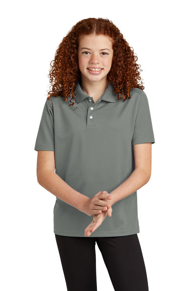 Sport-Tek YST740 Youth Moisture Wicking Micropique Short Sleeve Polo Shirt Concrete Grey Model Front