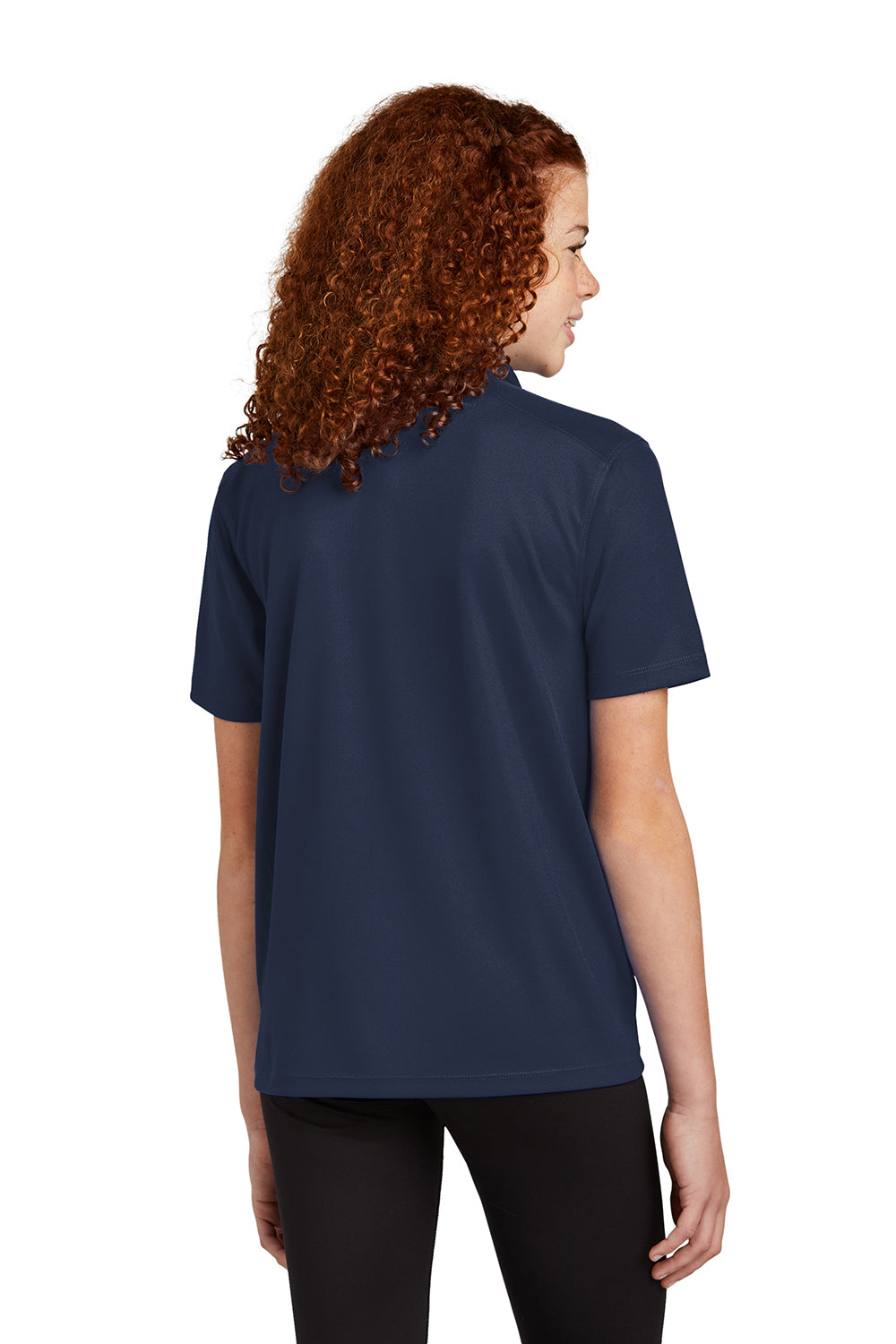 Sport-Tek YST740 Youth Moisture Wicking Micropique Short Sleeve Polo Shirt True Navy Blue Model Back