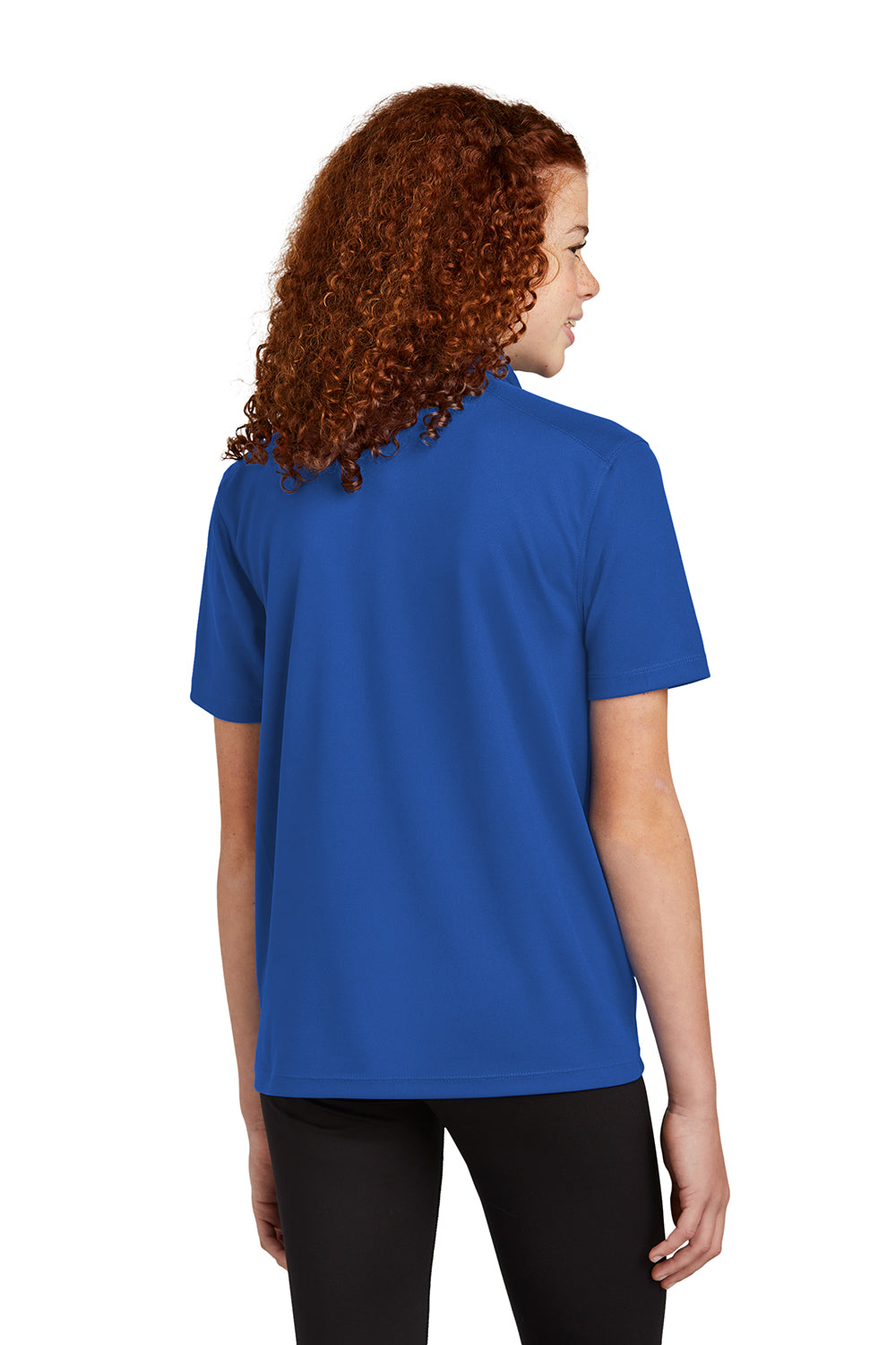 Sport-Tek YST740 Youth Moisture Wicking Micropique Short Sleeve Polo Shirt True Royal Blue Model Back