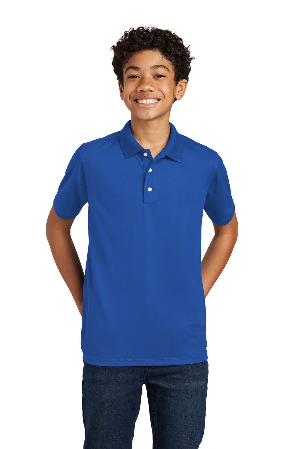 Sport-Tek YST740 Youth Moisture Wicking Micropique Short Sleeve Polo Shirt True Royal Blue Model 3q