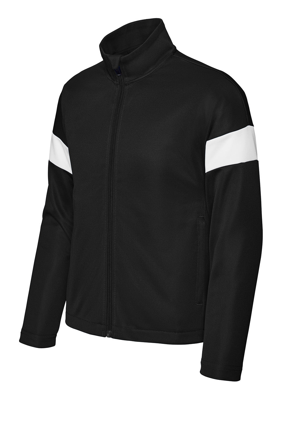 Sport-Tek YST800 Youth Travel Full Zip Jacket Black/White Flat Front