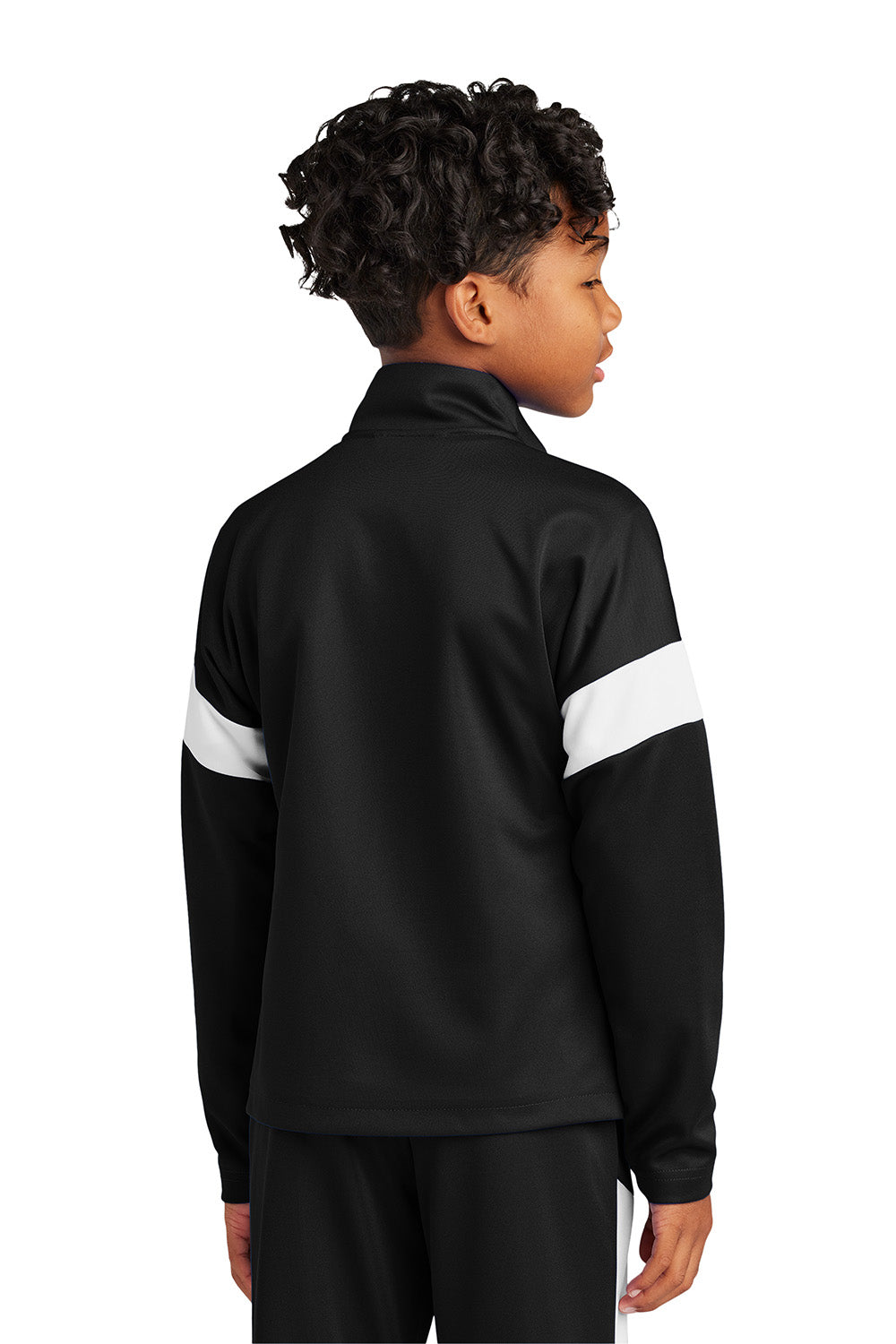 Sport-Tek YST800 Youth Travel Full Zip Jacket Black/White Model Back