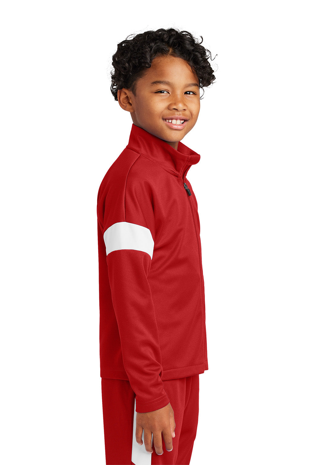 Sport-Tek YST800 Youth Travel Full Zip Jacket Deep Red/White Model Side