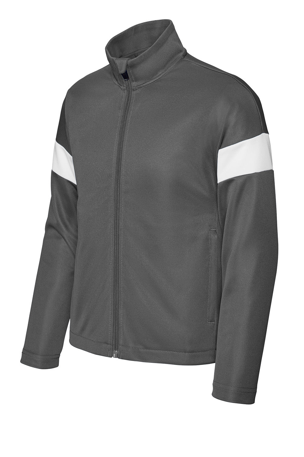 Sport-Tek YST800 Youth Travel Full Zip Jacket Iron Grey/White Flat Front