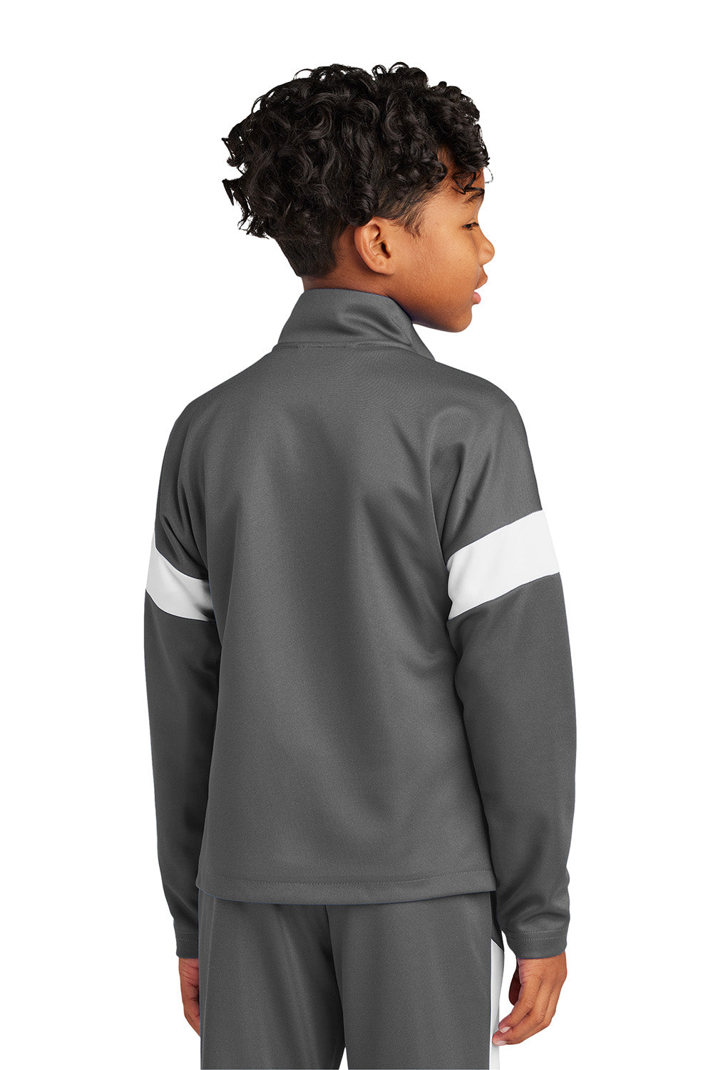 Sport-Tek YST800 Youth Travel Full Zip Jacket Iron Grey/White Model Back