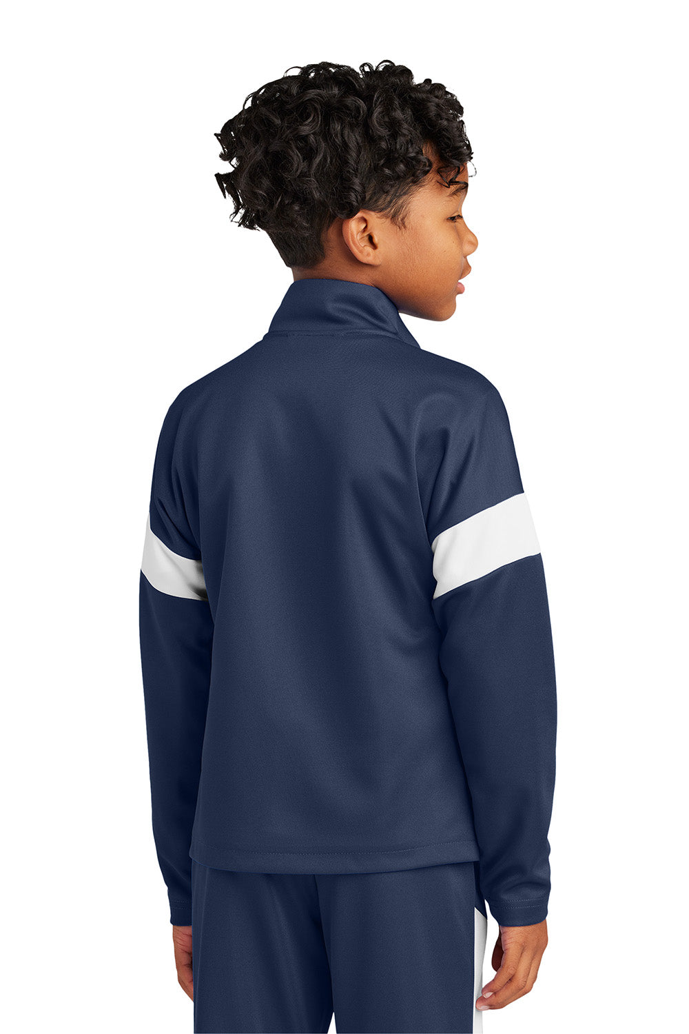 Sport-Tek YST800 Youth Travel Full Zip Jacket True Navy Blue/White Model Back