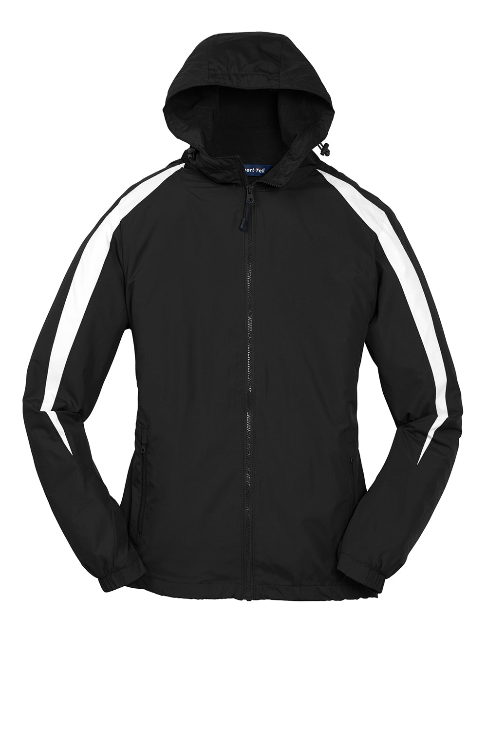 Sport-Tek YST81 Youth Full Zip Hooded Jacket Black/White Flat Front