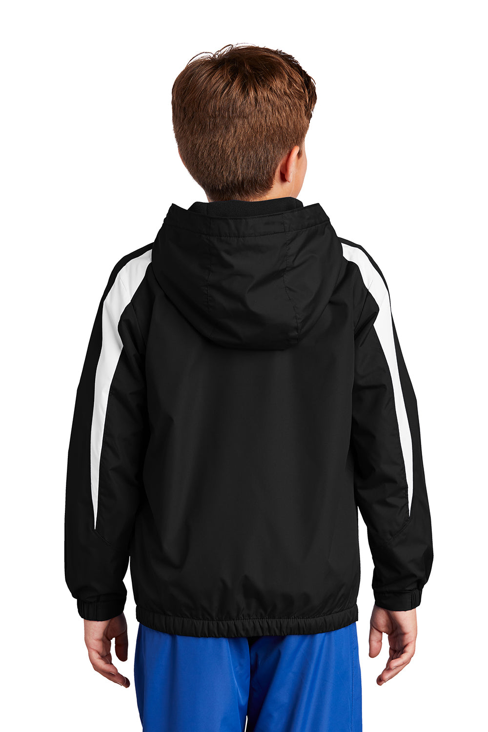 Sport-Tek YST81 Youth Full Zip Hooded Jacket Black/White Model Back