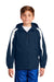 Sport-Tek YST81 Youth Full Zip Hooded Jacket True Navy Blue/White Model Front