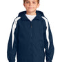 Sport-Tek Youth Full Zip Hooded Jacket - True Navy Blue/White