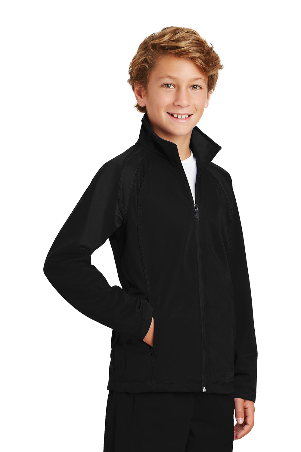 Sport-Tek YST90 Youth Full Zip Track Jacket Black Model 3q