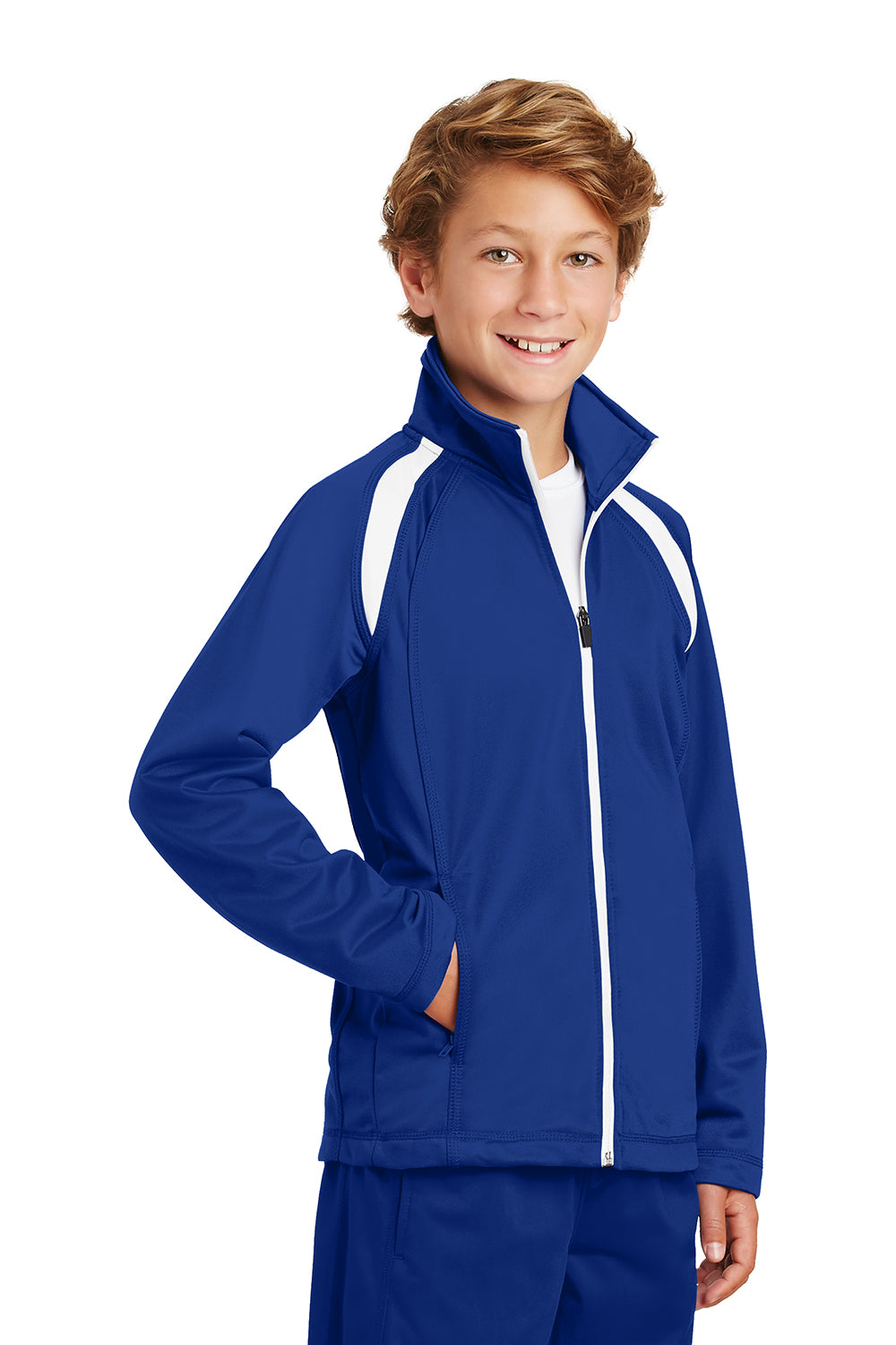 Sport-Tek YST90 Youth Full Zip Track Jacket True Royal Blue/White Model 3q