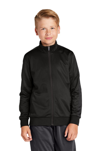 Sport-Tek YST94 Youth Full Zip Track Jacket Black Model Front