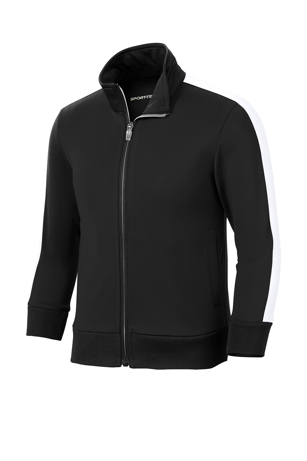 Sport-Tek YST94 Youth Full Zip Track Jacket Black/White Flat Front