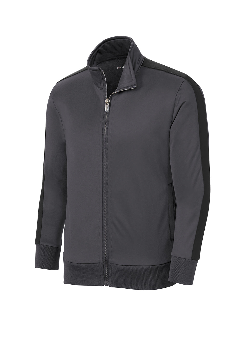 Sport-Tek YST94 Youth Full Zip Track Jacket Graphite Grey/Black Flat Front