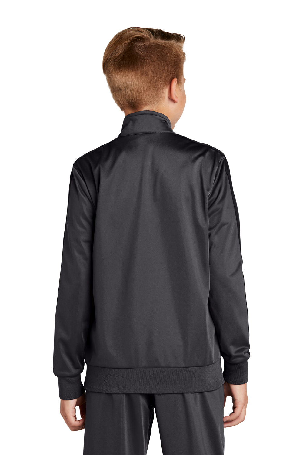 Sport-Tek YST94 Youth Full Zip Track Jacket Graphite Grey/Black Model Back