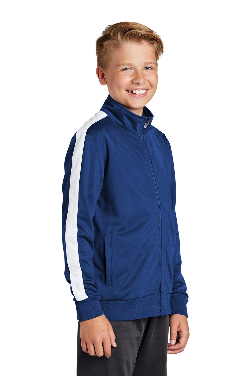 Sport-Tek YST94 Youth Full Zip Track Jacket True Royal Blue/White Model 3q