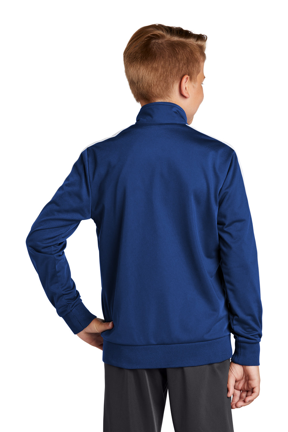 Sport-Tek YST94 Youth Full Zip Track Jacket True Royal Blue/White Model Back