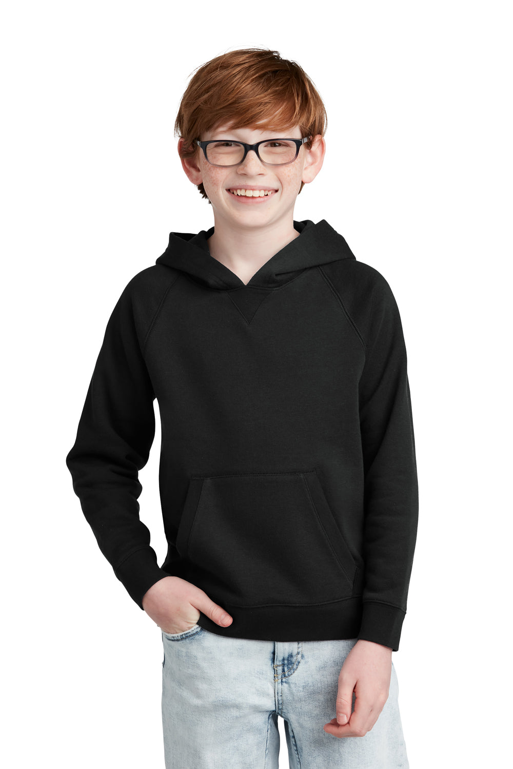 Sport-Tek YSTF200 Youth Drive Fleece Hooded Sweatshirt Hoodie Black Model Front