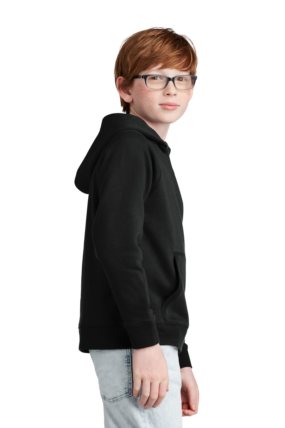 Sport-Tek YSTF200 Youth Drive Fleece Hooded Sweatshirt Hoodie Black Model Side