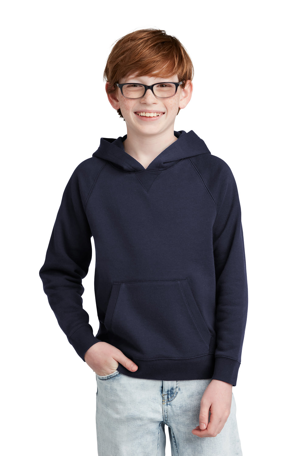 Sport-Tek YSTF200 Youth Drive Fleece Hooded Sweatshirt Hoodie True Navy Blue Model Front