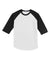 Sport-Tek YT200 Youth 3/4 Sleeve Crewneck T-Shirt White/Black Flat Front